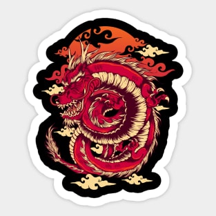 Red Japanese Dragon mythical creature culture history Sticker